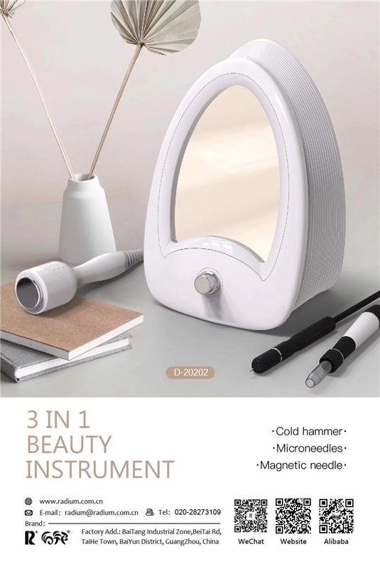Radium D-20202 Microneedles Magnetic Needles And Cold Hammer 3 In 1 Beauty Instrument With Mirror 